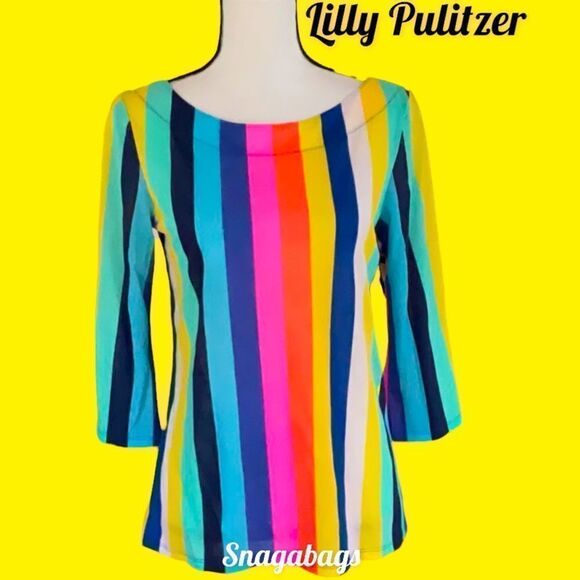 LILLY PULITZER NEW WITHOUT TAGS WAVERLY TOP MULTICOLOR LILLYS RAINBOW STRIPE SM - Picture 1 of 5